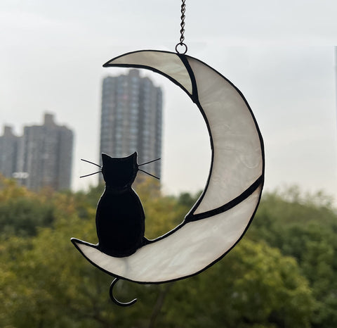 ZUAJITER double-sided cat moon suncatcher displays colors from both sides