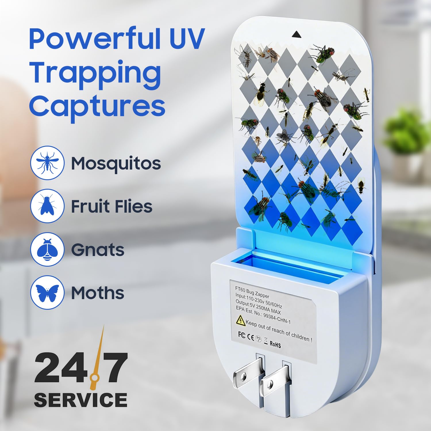 ZAYMAN UV blue light attractor lures flies and gnats at night.