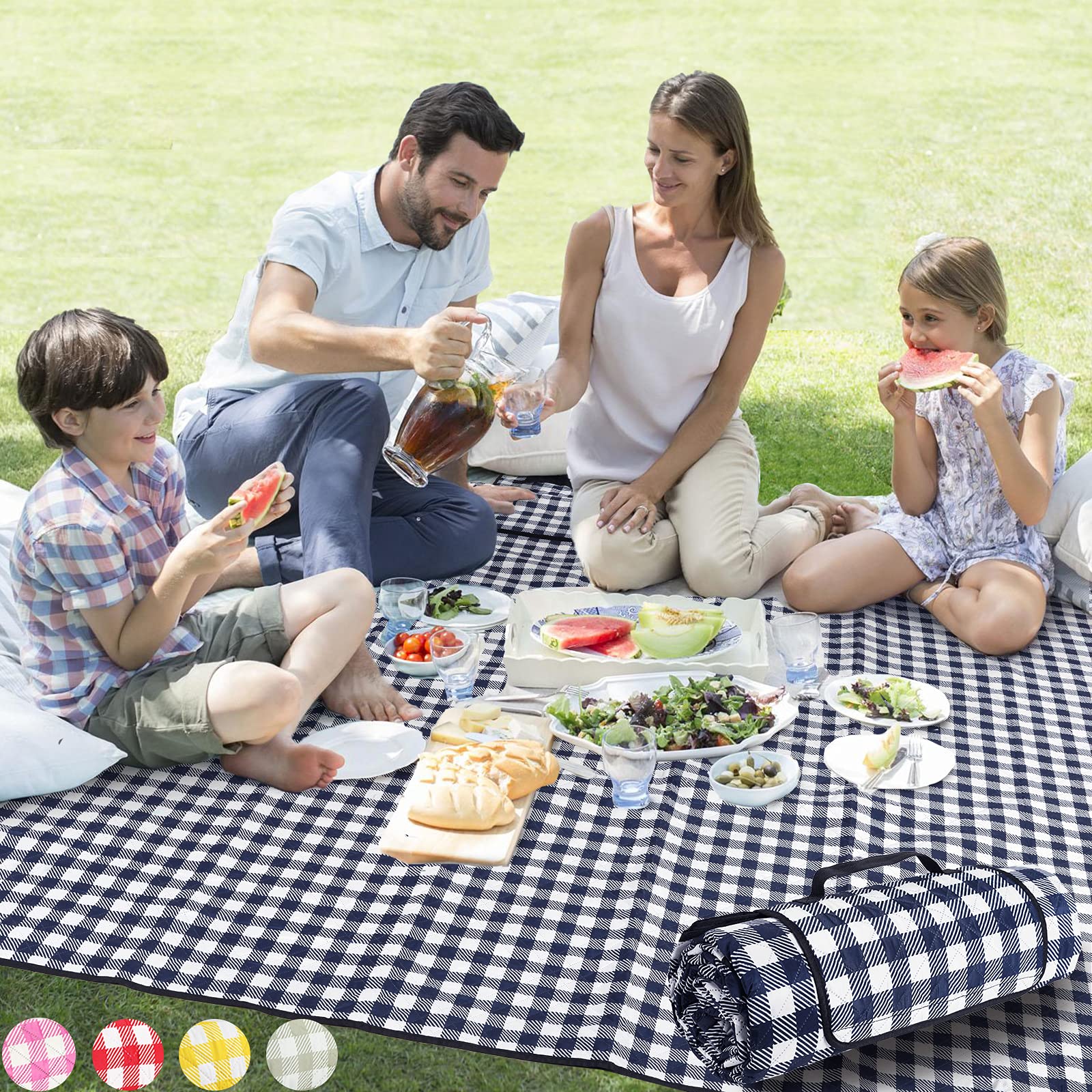 ZAZE picnic blanket top view shows ample 80x80 inch space for group seating