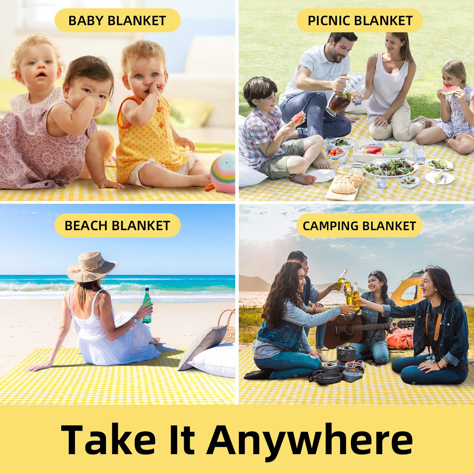 ZAZE 80 by 80 picnic mat on sand showing quick setup and portability.