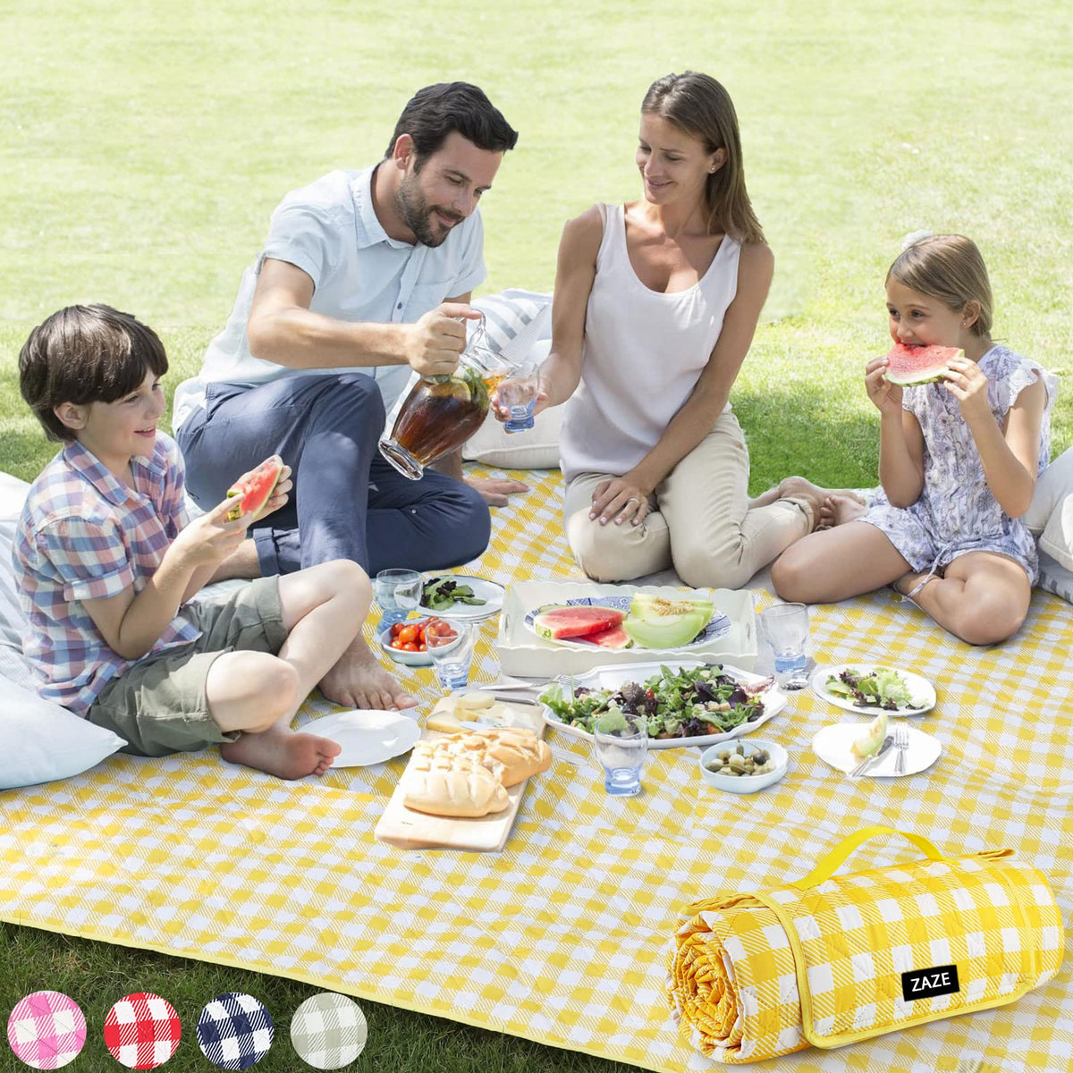 ZAZE Extra Large Picnic Blanket on grass, oversized 80 by 80 inches for family gatherings.