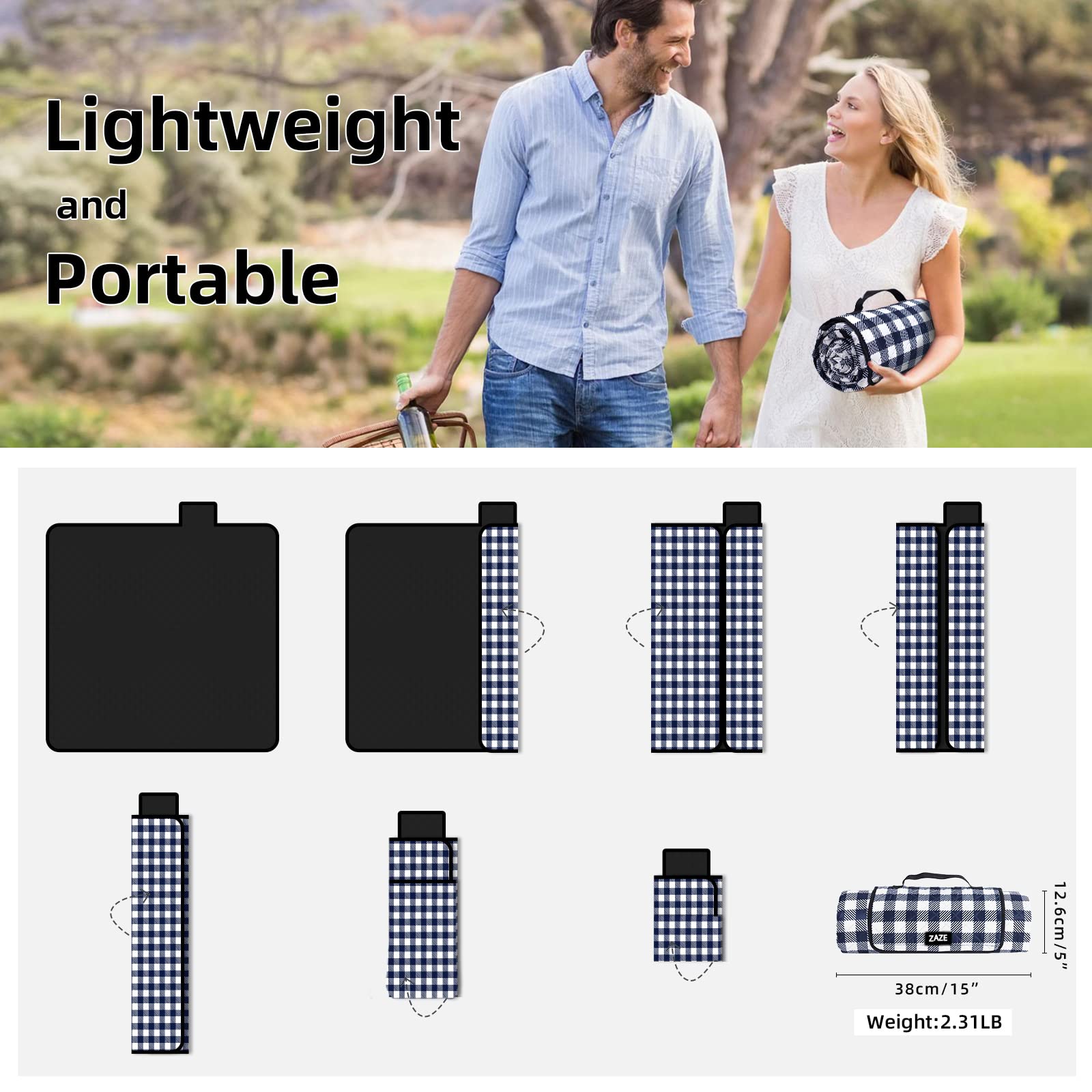 ZAZE picnic blanket wide grass scene shows large size for families and pets
