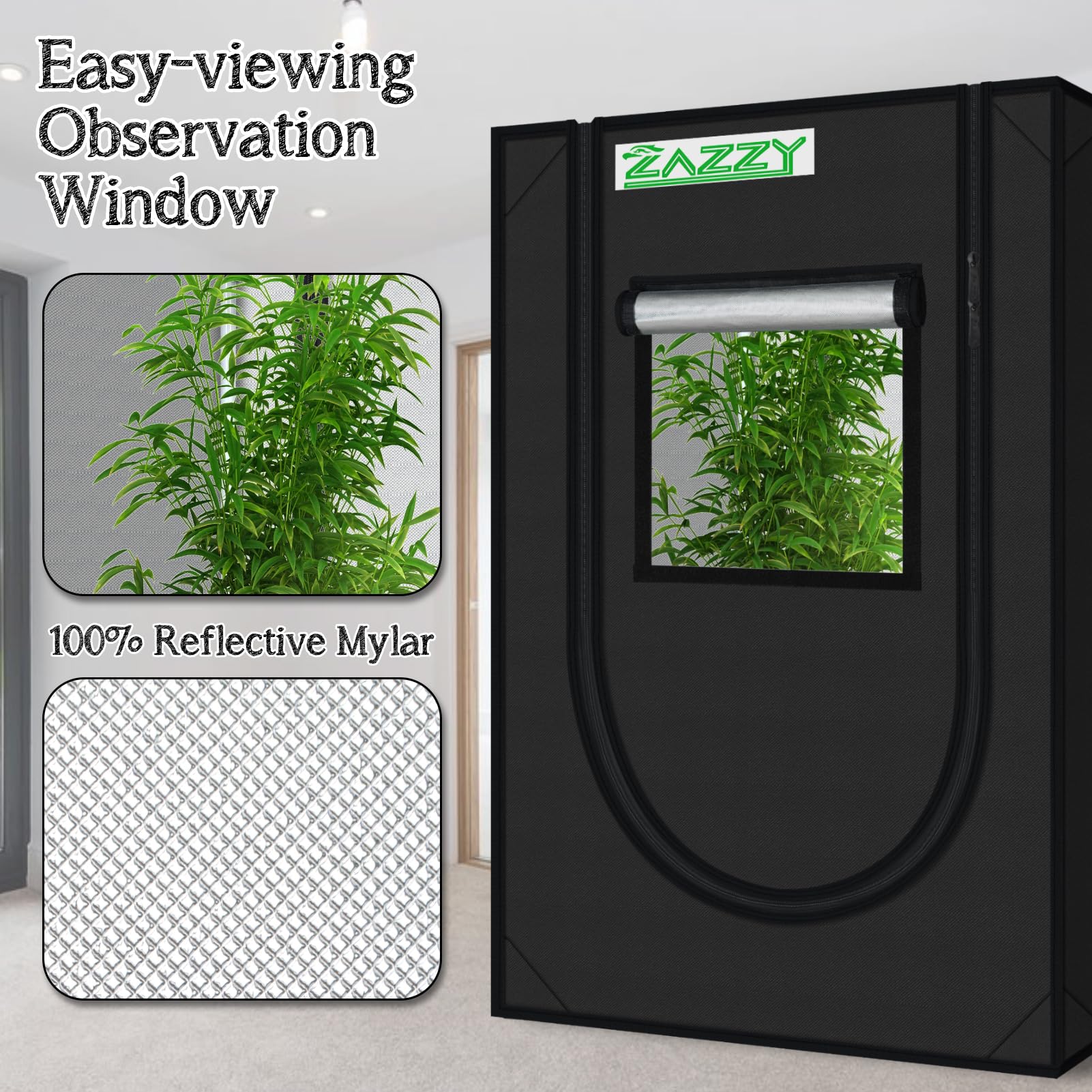 Zazzy Grow Tent 95%-reflective lining boosts light efficiency