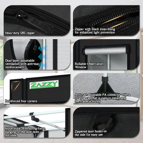Zazzy Grow Tent observation window for easy monitoring of plants