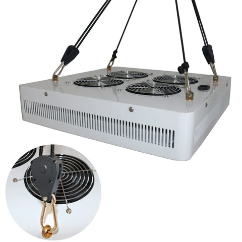 Zazzy pulley-locking rope hanger enables smooth height changes and secure stops.