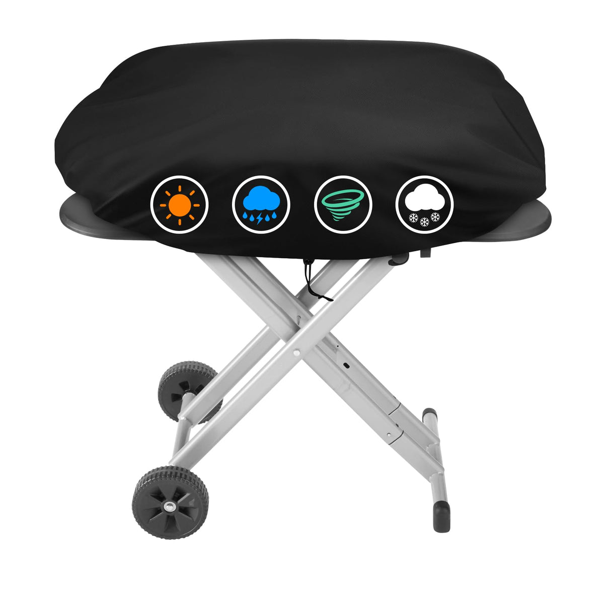 ZBXFCSH heavy-duty grill cover on Coleman RoadTrip LX protects against rain and wind
