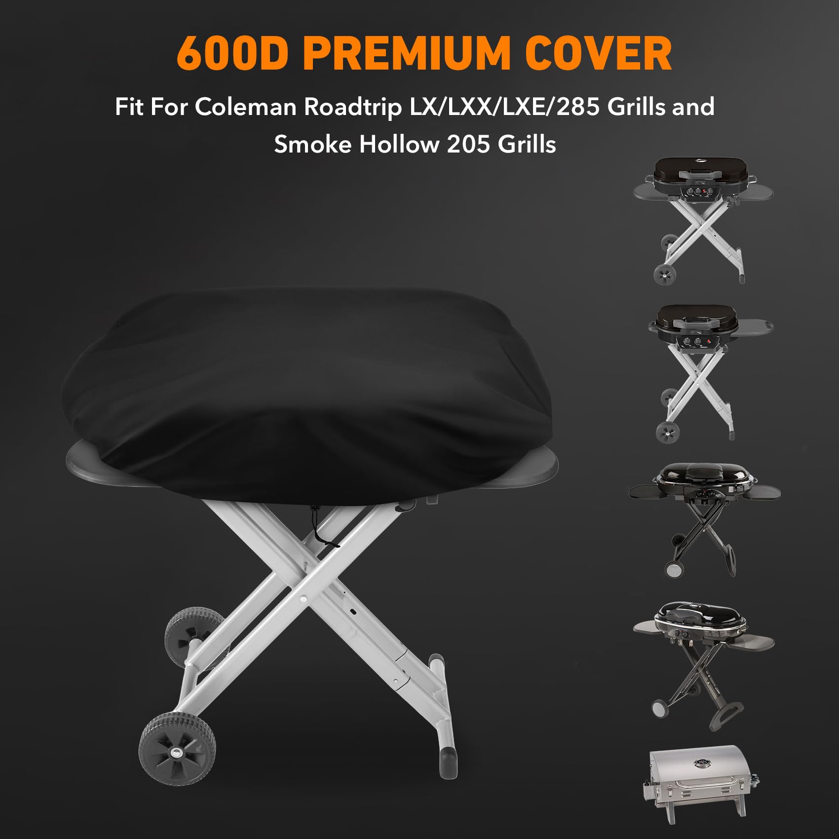 ZBXFCSH heavy-duty cover on Coleman RoadTrip LXX keeps grill dry during storms