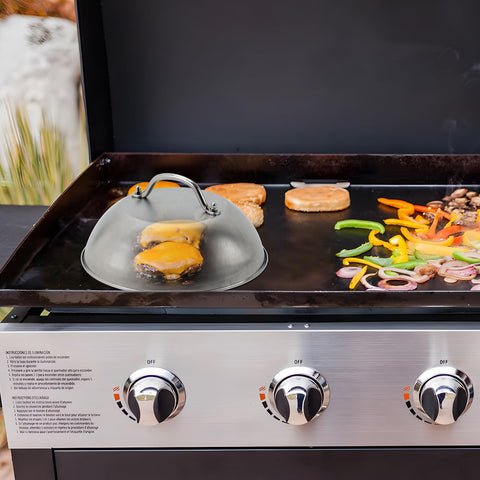 ZBXFCSH lid boosts burger juiciness and professional sear on outdoor grills.