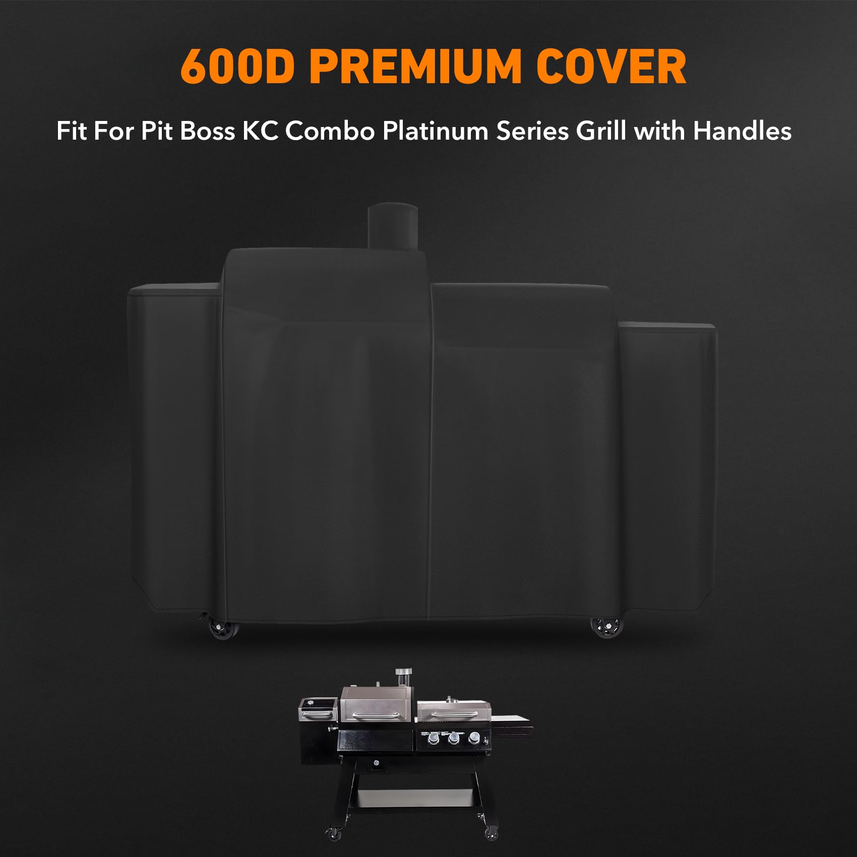 ZBXFCSH heavy-duty grill cover side view protects platinum series from wind and dust.