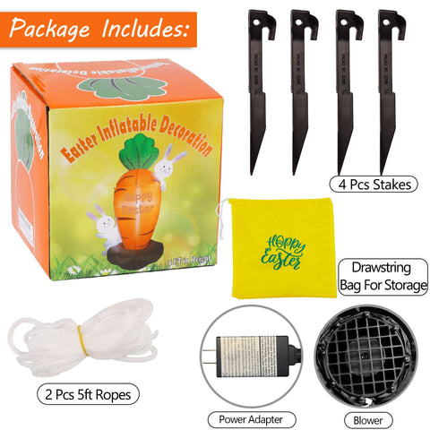 Package includes blower, adapter, stakes, and drawstring bag