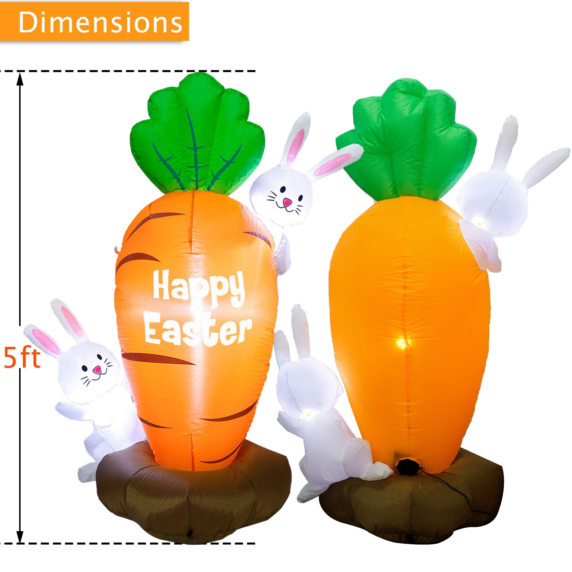 Close-up of the carrot with two bunnies and bright LEDs