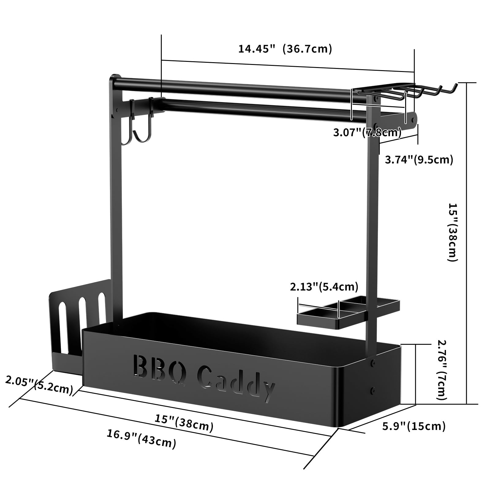 ZDDLOINP grill caddy with four hooks organizes utensils and tools at hand