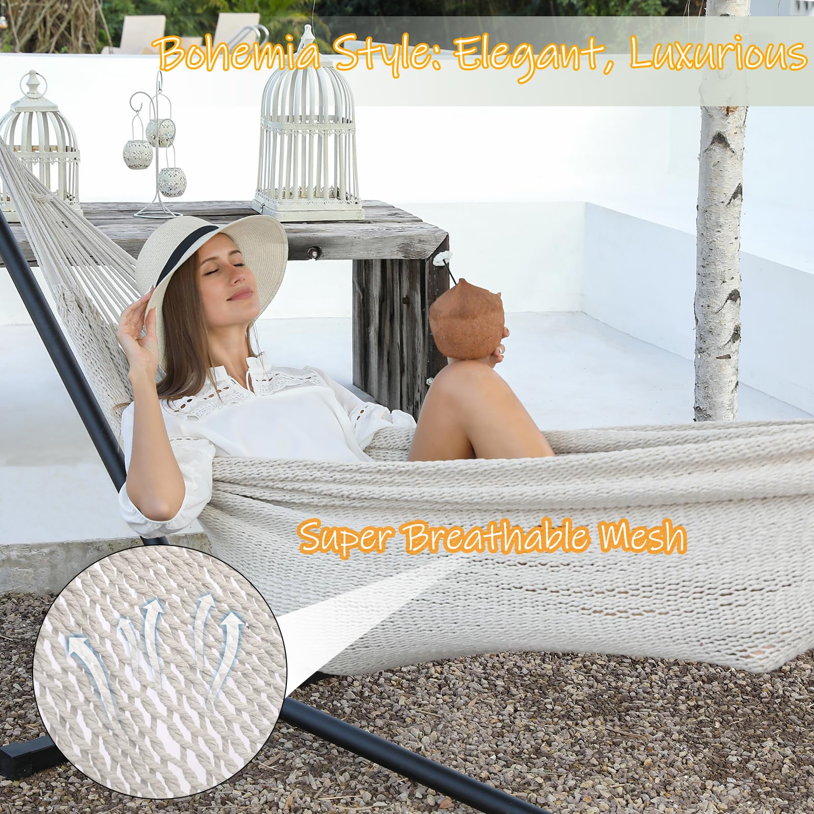 ZEANTZ handwoven hammock two-person lounging in the backyard