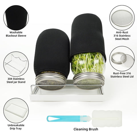 Zeato Sprouting Jar Kit blackout sleeves help control light for faster sprouts.