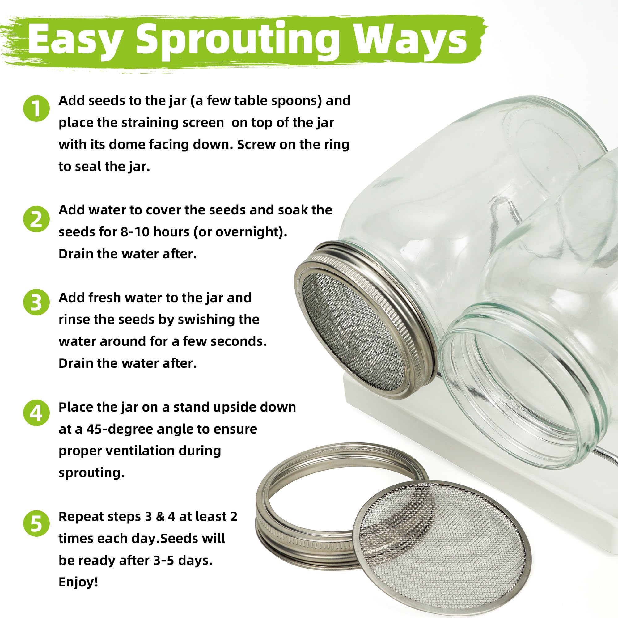 Zeato Sprouting Jar Kit kitchen-use setup for fresh greens at meals.
