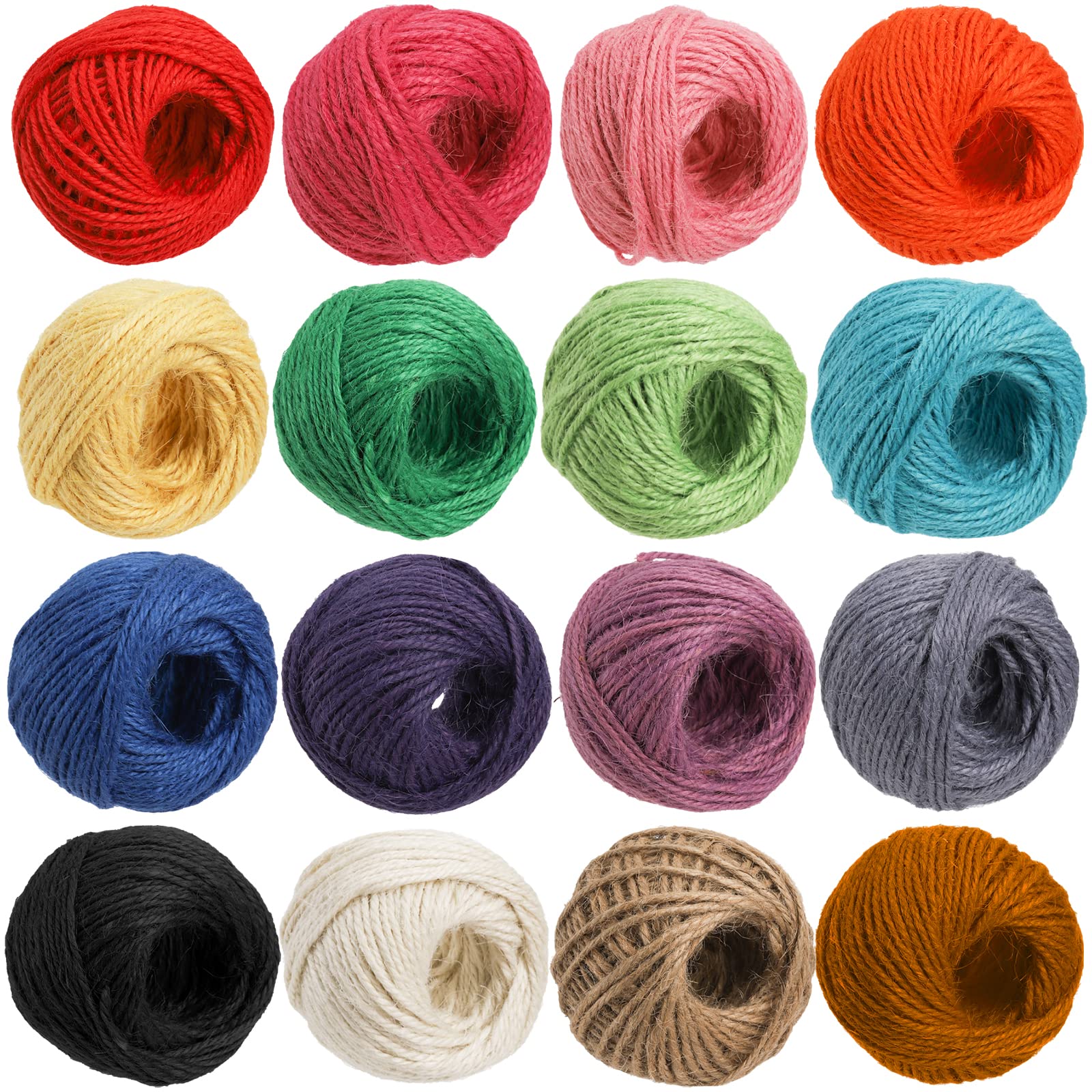 ZEAYEA colored jute twine 16-roll set for vibrant DIY crafts and gift wrapping