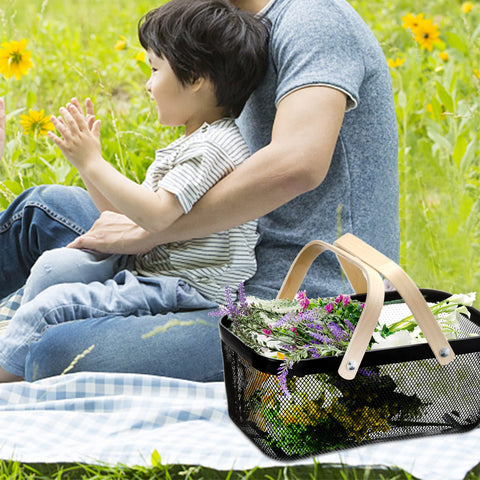 ZEAYEA wood-handle basket designed for easy carrying and grocery gathering.