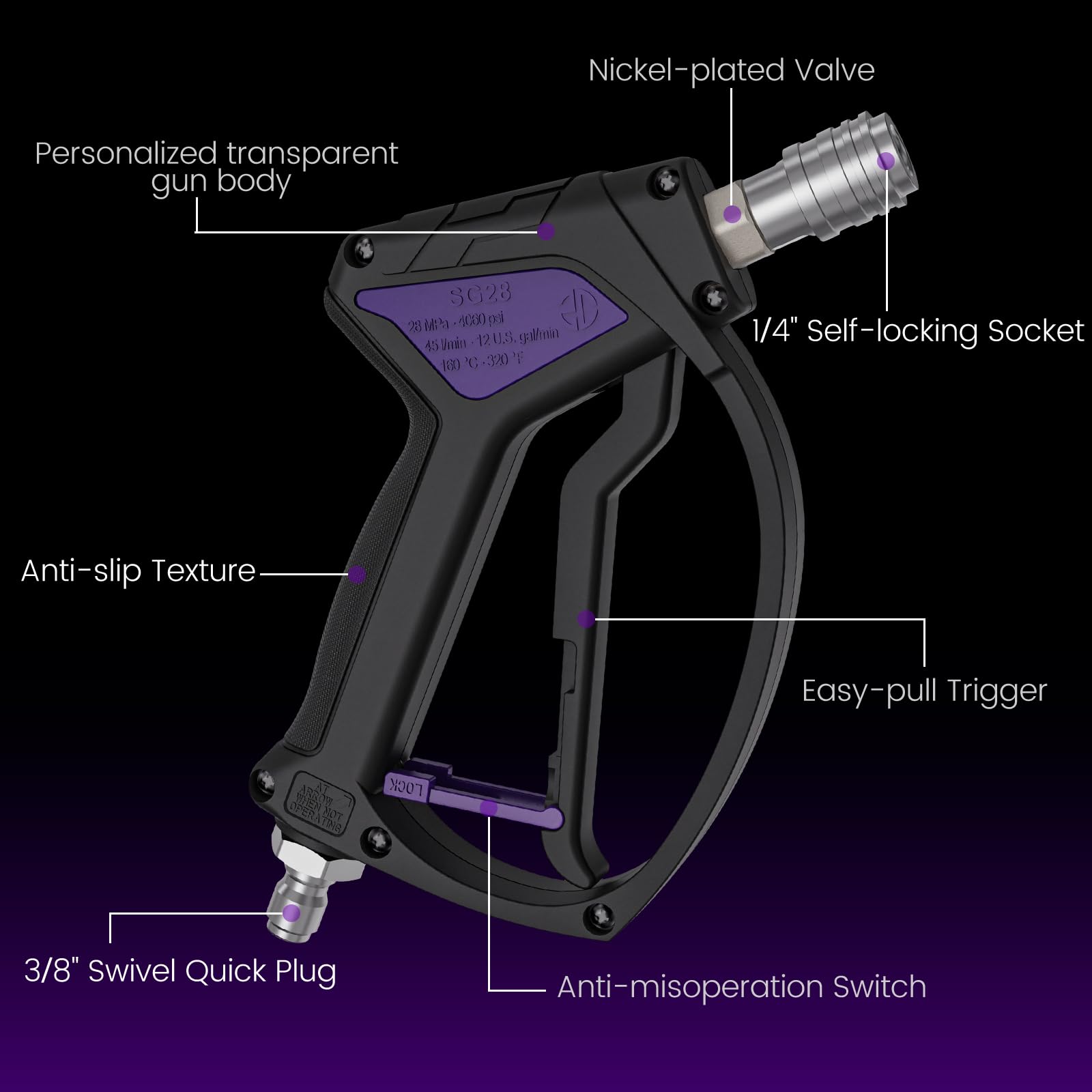 Zebra Clean brass body pressure washer gun offers lasting, high-pressure performance.