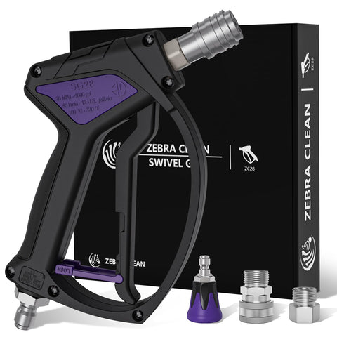 Zebra Clean short pressure washer gun with swivel enables easy maneuvers around vehicles.
