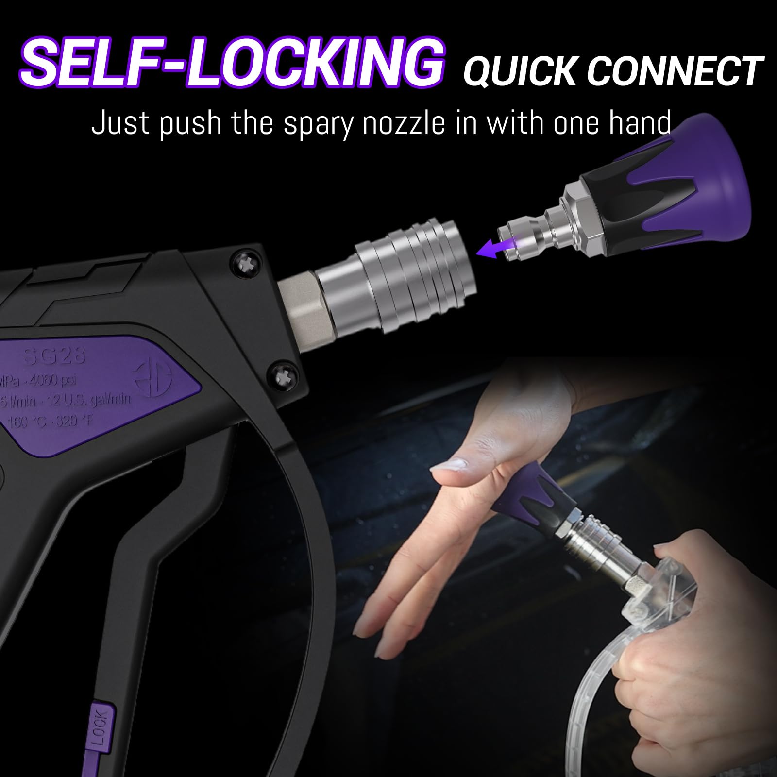 Zebra Clean stubby pressure washer gun in action for tight spaces and washing corners.