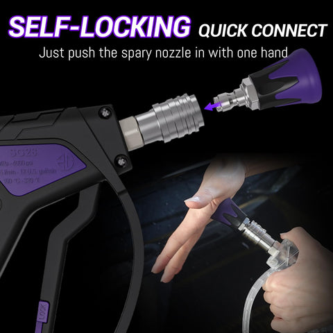 Zebra Clean stubby pressure washer gun in action for tight spaces and washing corners.