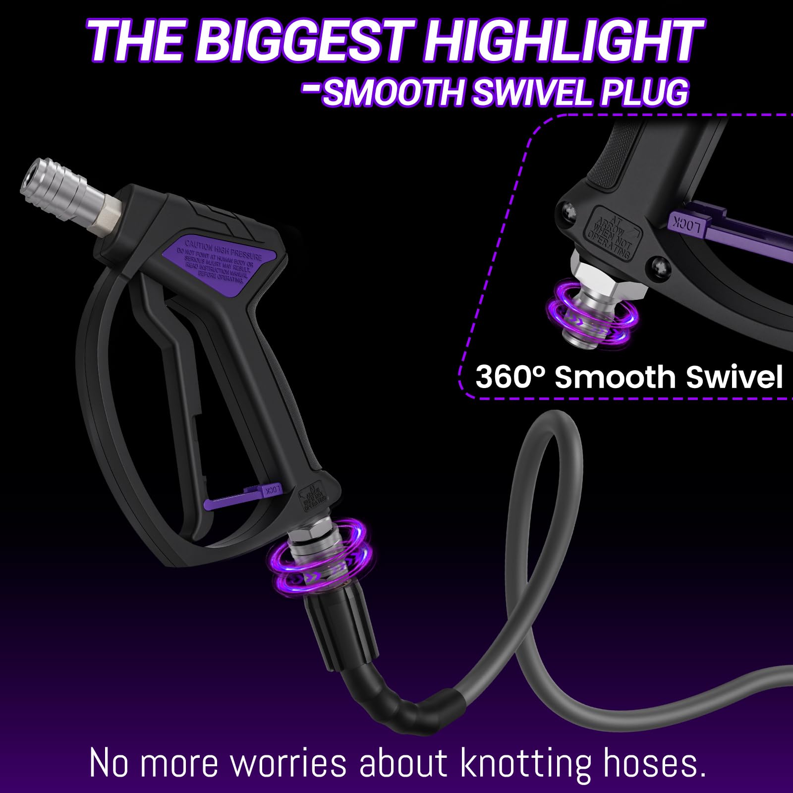 Zebra Clean swivel gun inlet rotates smoothly, preventing hose tangles during cleaning.