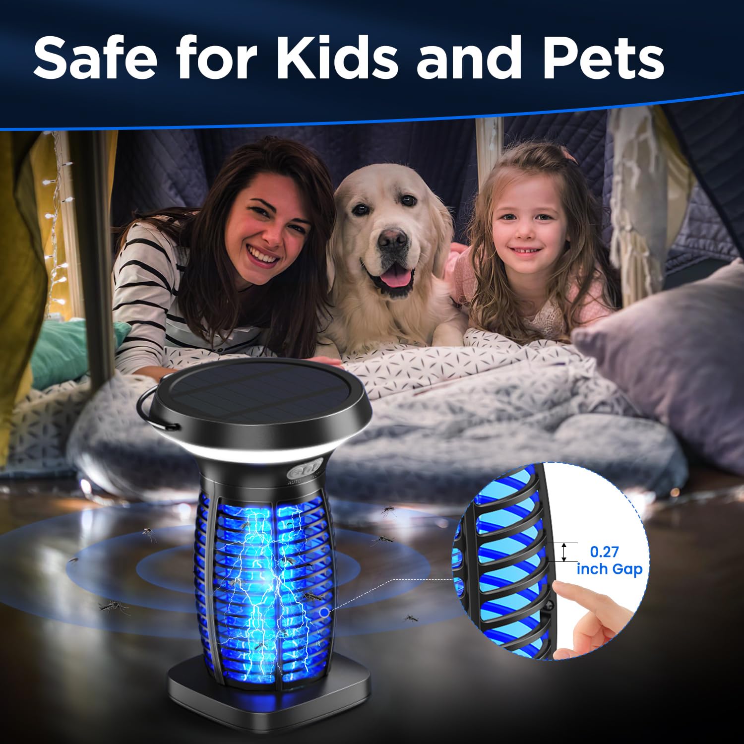 Zechuan outdoor bug zapper at camping site with long-lasting charging for pest control anywhere.