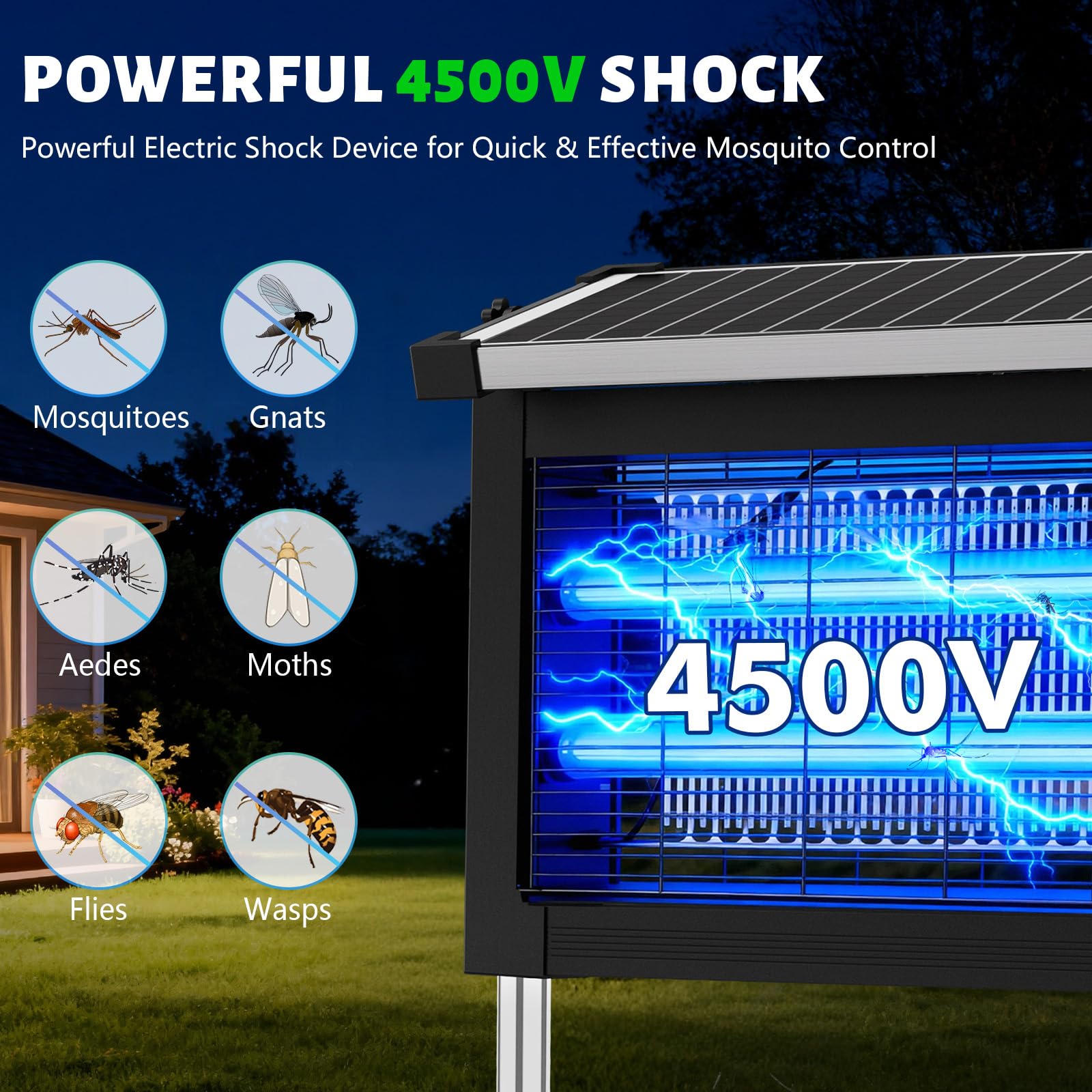 Zechuan solar panel with sensor enabling automatic night pest control.