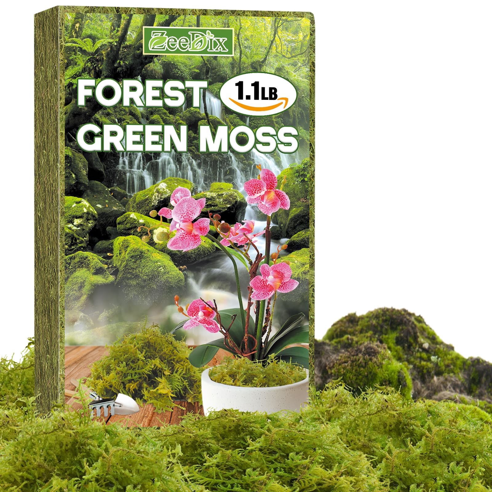 ZeeDix 1.1lb packaged forest moss for easy storage and hydration.