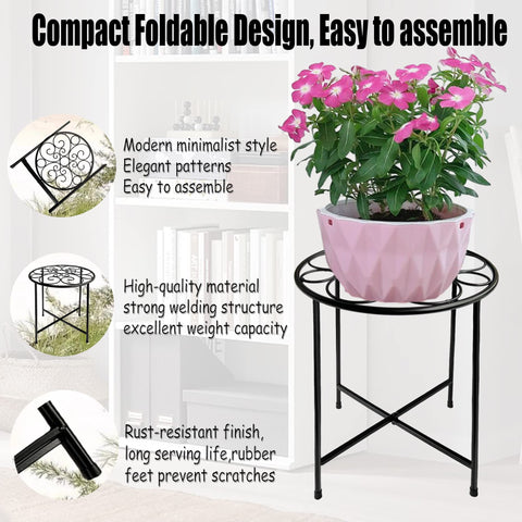ZEECER round foldable plant stand offers tool-free assembly and stable placement.