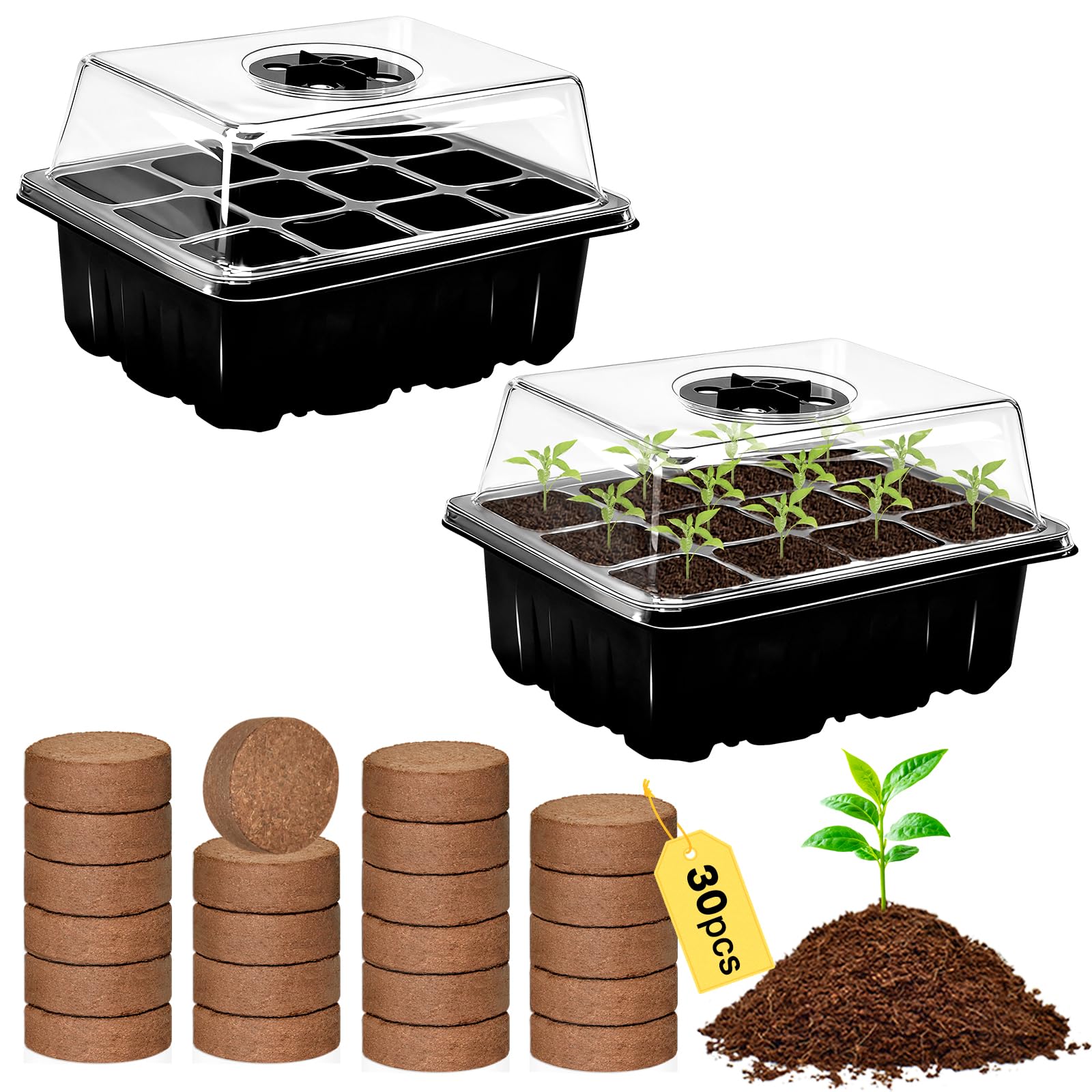 Zeedix 12-cell seed tray for indoor seed starting with clear dome