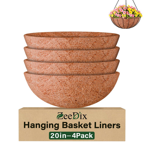 ZeeDix 20-inch coco liner fitted for round baskets, ideal for planting and drainage.