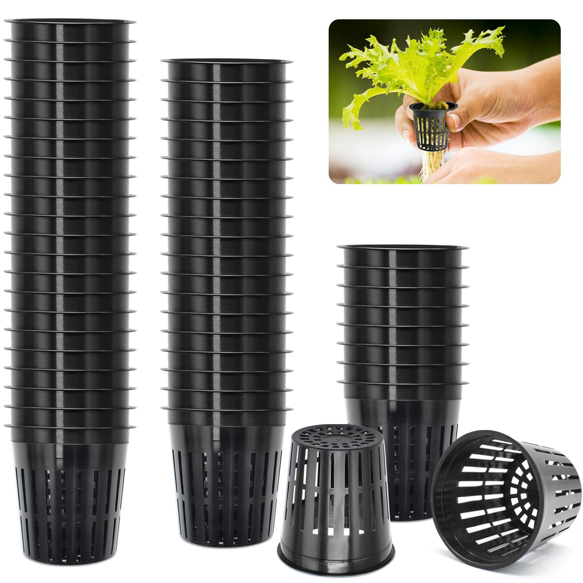 ZeeDix 2-inch net pot pack close-up showing sturdy mesh and smooth lip for easy handling.