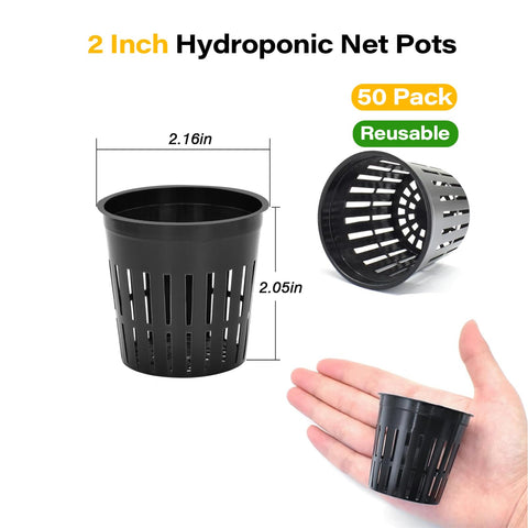 ZeeDix 2-inch net pot pack on shelf highlights 25-pack convenience for growers.