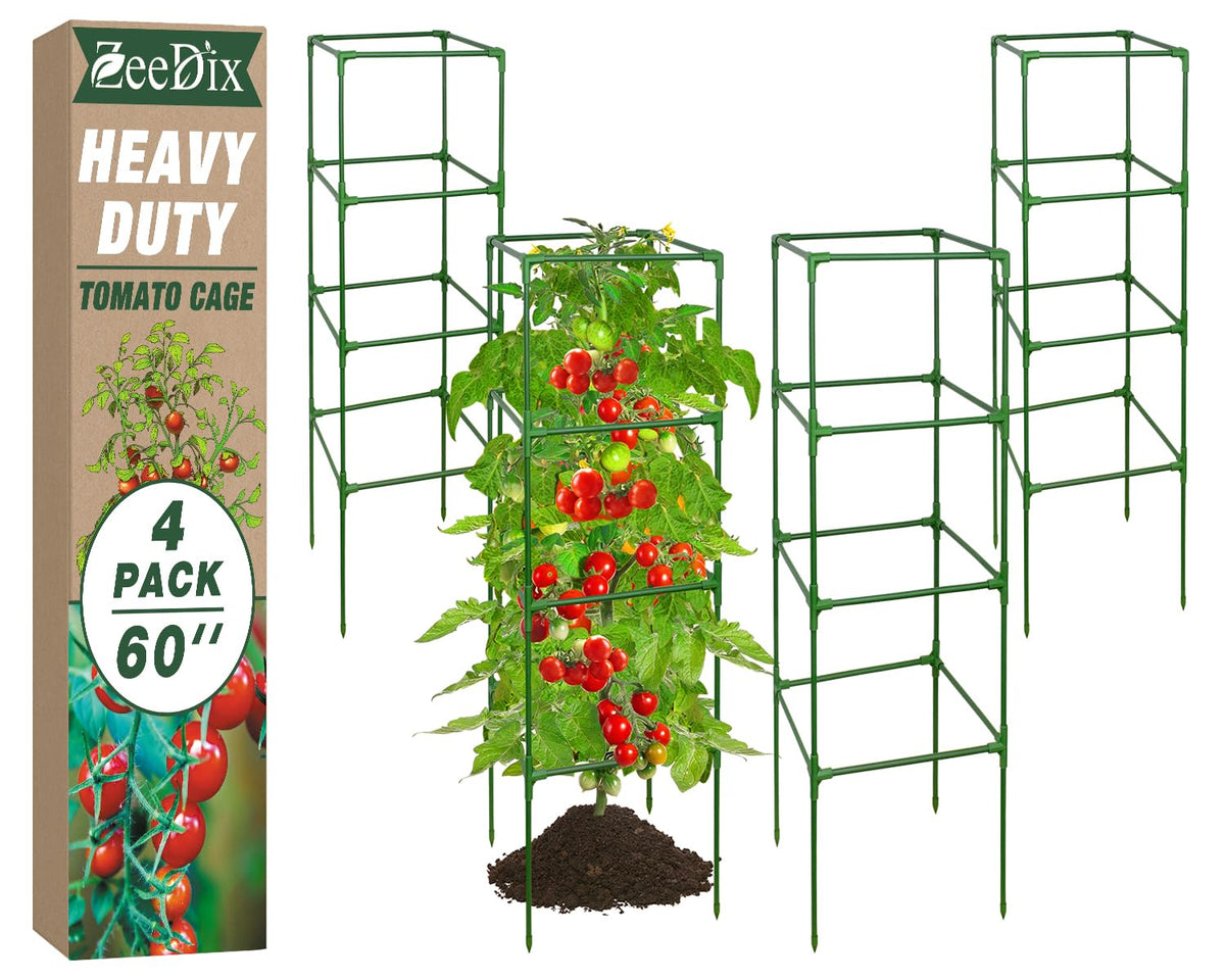 Zeedix 4-pack tomato cages 60in in assembly provide sturdy support for climbing vegetables