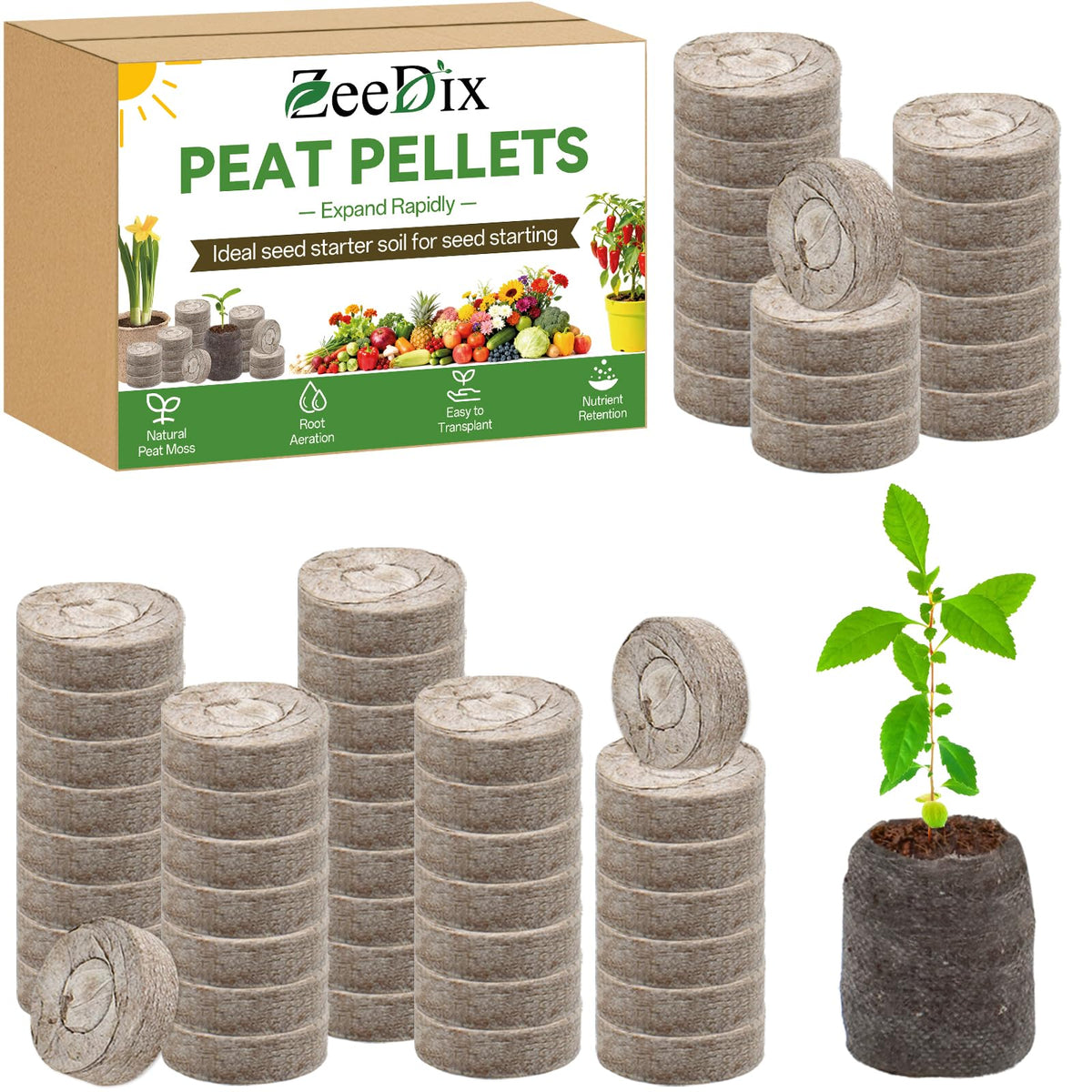 Zeedix 50-pcs peat pellets pack ready for germination and transplant