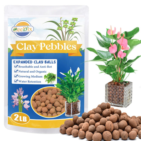 ZeeDix clay pebbles pack shot highlighting lightweight substrate for stable plant anchorage.