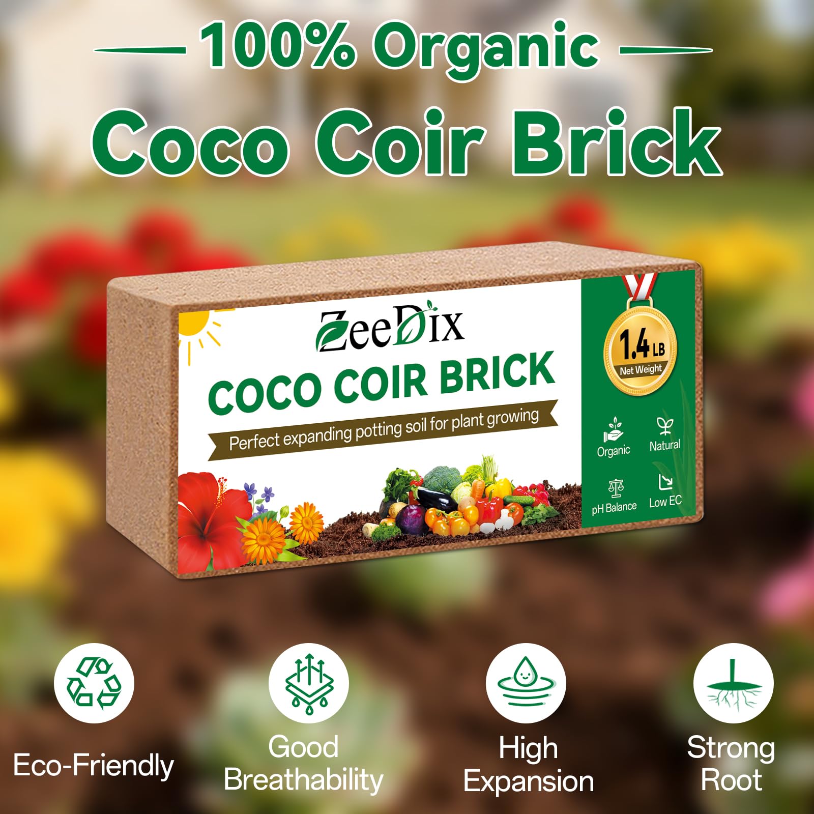 ZeeDix coco coir brick 8-pack soak and expand for quick soil preparation.
