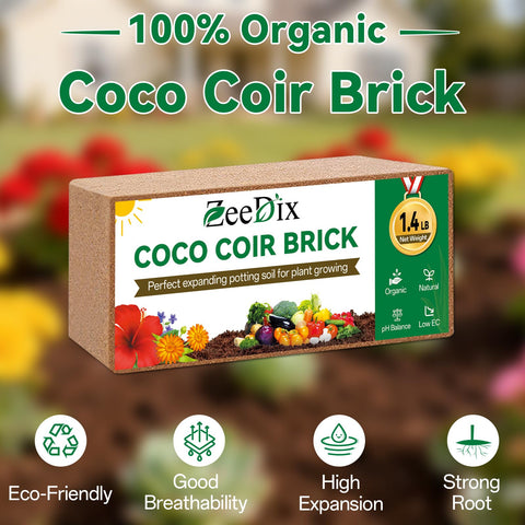 ZeeDix coco coir brick expanded to 2.1 gallons for ready-to-use soil