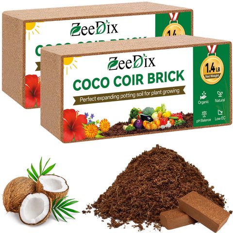 ZeeDix coco coir brick pack-2 expands to 15 quarts for seedlings.