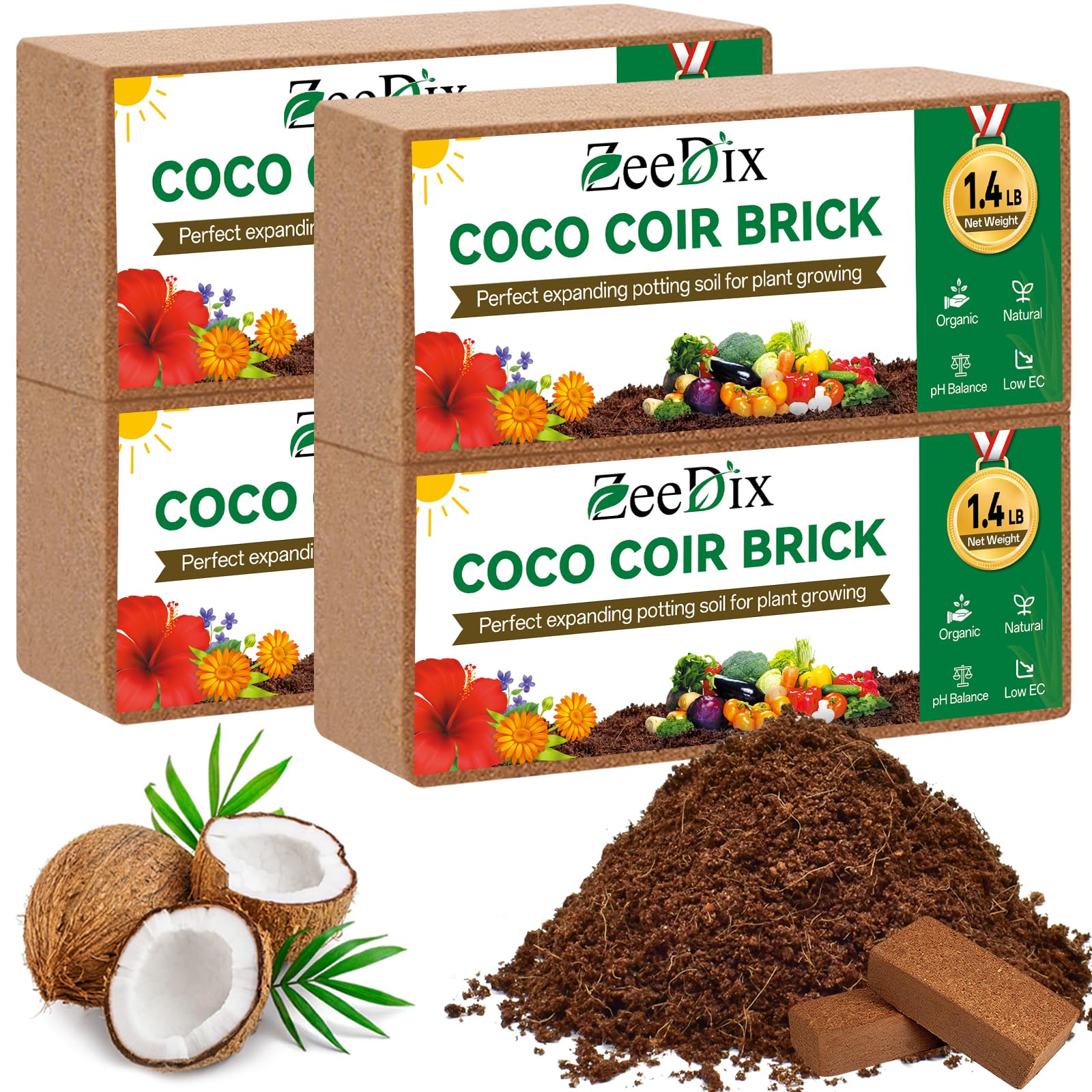 ZeeDix coco coir brick setup shows compact packaging and rapid expansion for planting