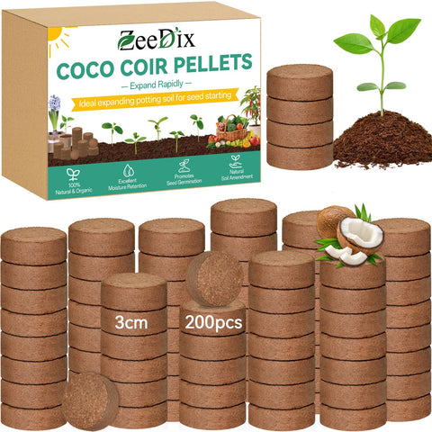ZeeDix coco coir pellets 200pcs package for seed starting and potting