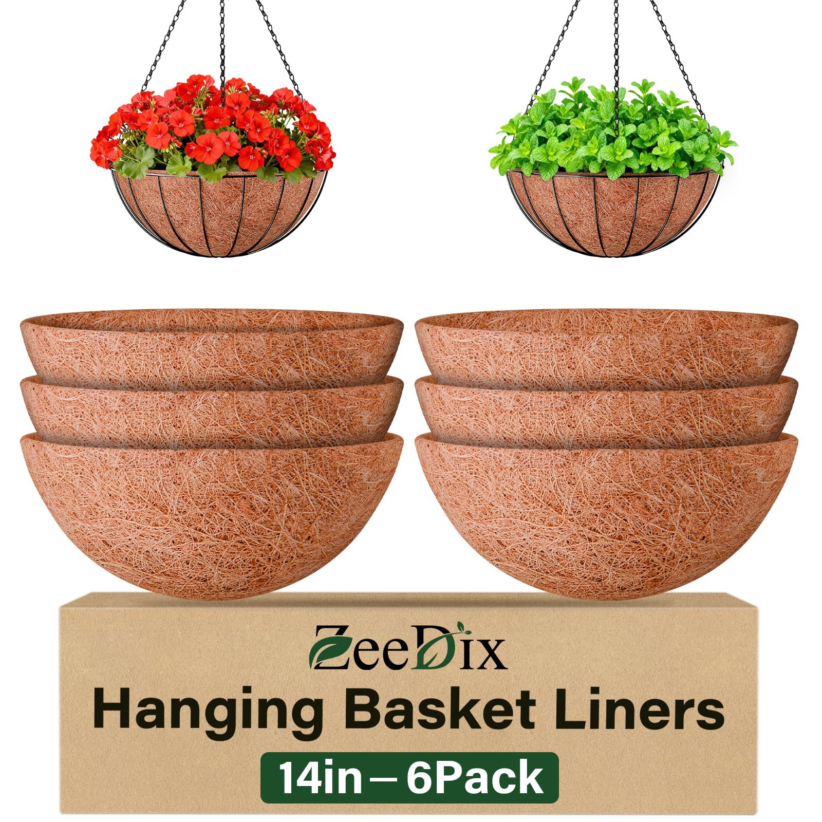 ZeeDix coconut liner 14inch diameter supports lush blooms with durable coconut fiber.