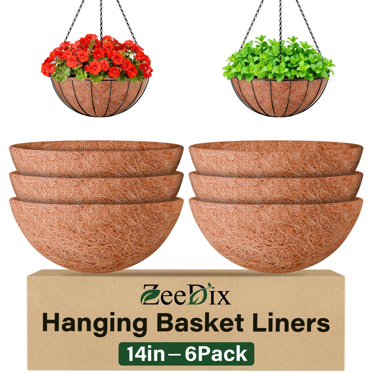 ZeeDix coconut liner 14inch diameter supports lush blooms with durable coconut fiber.