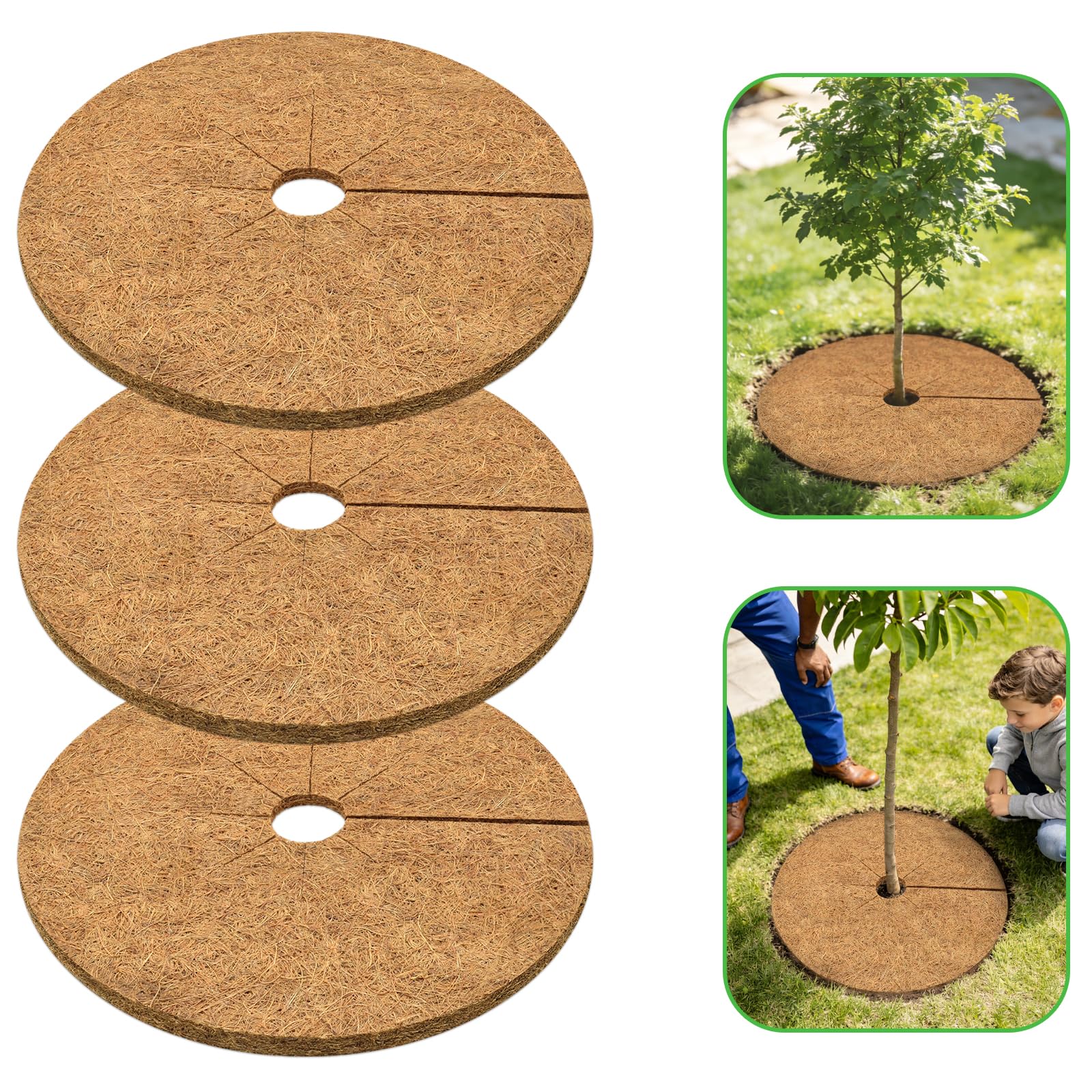 ZeeDix coconut mulch ring 24 inch, three-pack, keeps weeds away while boosting soil moisture.