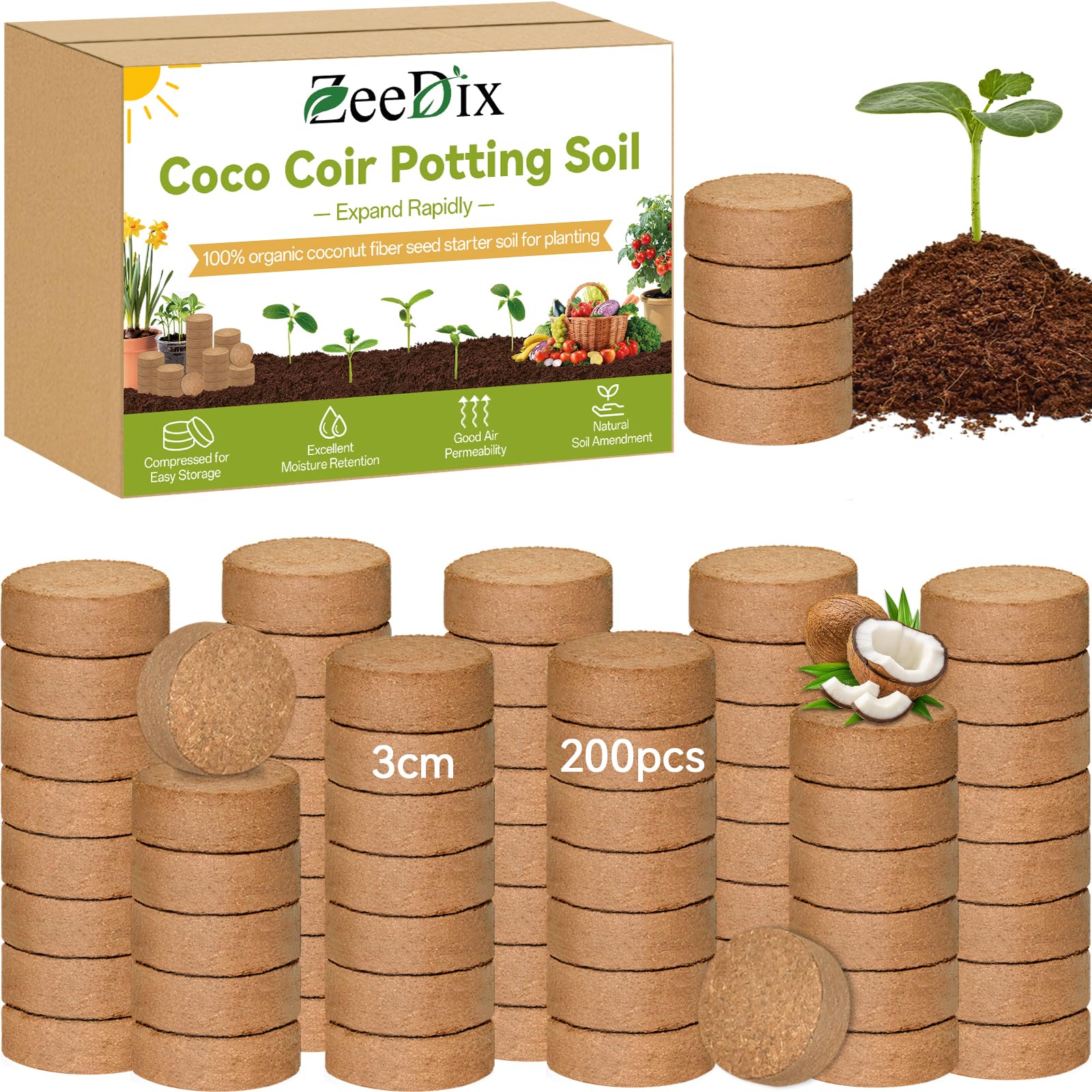 ZeeDix coco coir pellets in 30mm form ready to soak for seed starting.