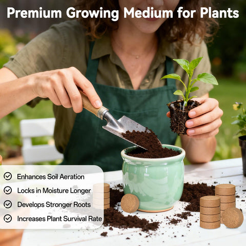 Expanded ZeeDix seed starter soil in a pot for planting herbs.