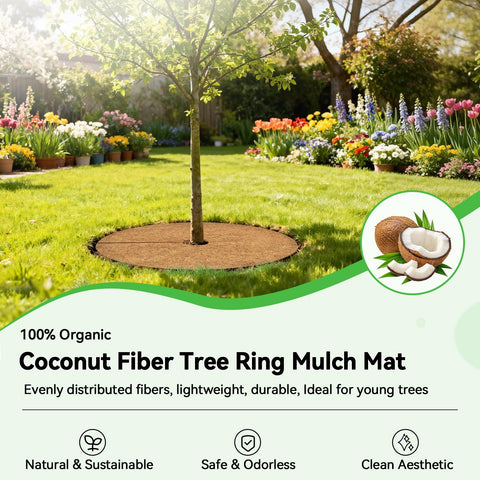ZeeDix coir tree ring 24 inch round mulch mat supports root air flow.