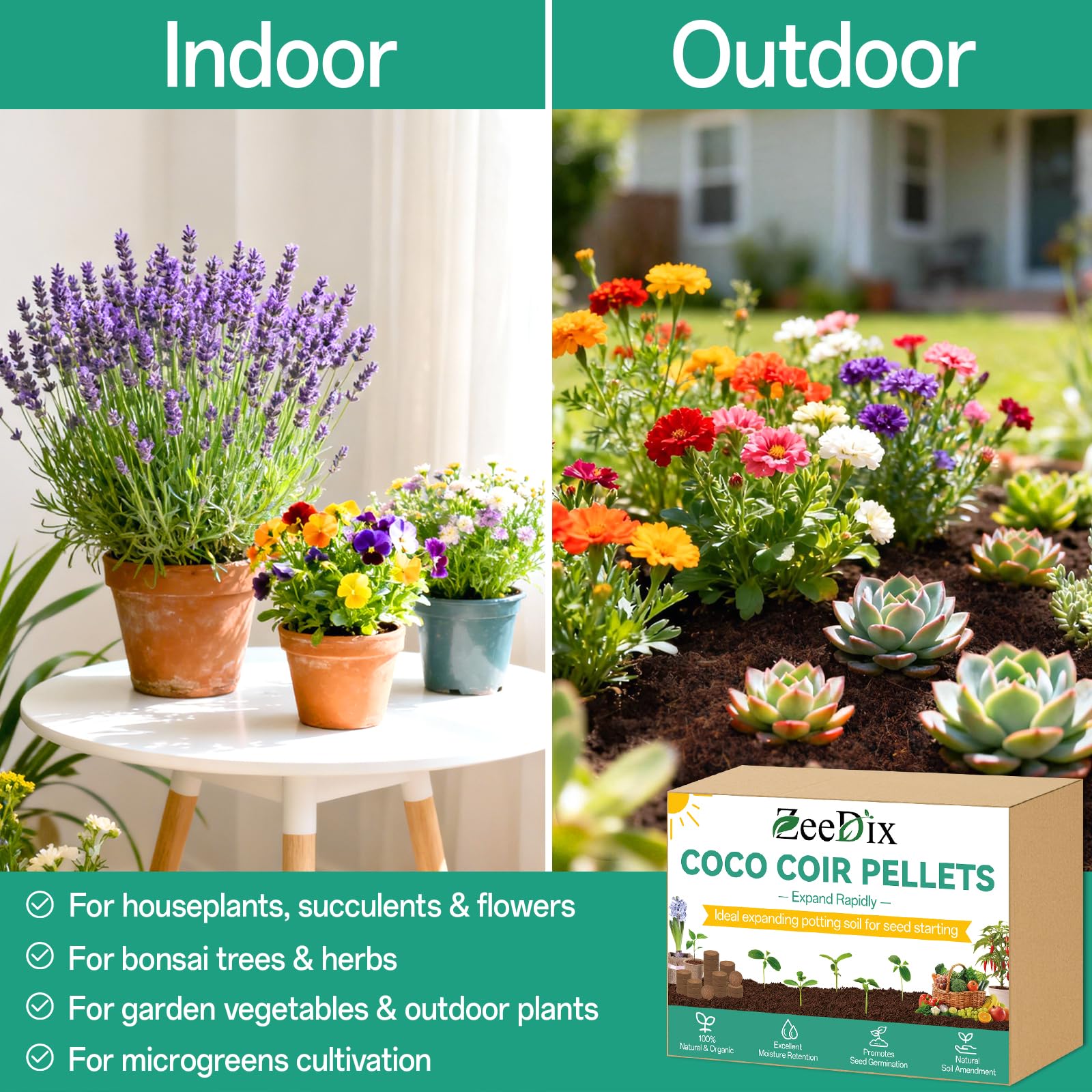 ZeeDix easy-to-use coconut coir discs expand with water for quick planting.
