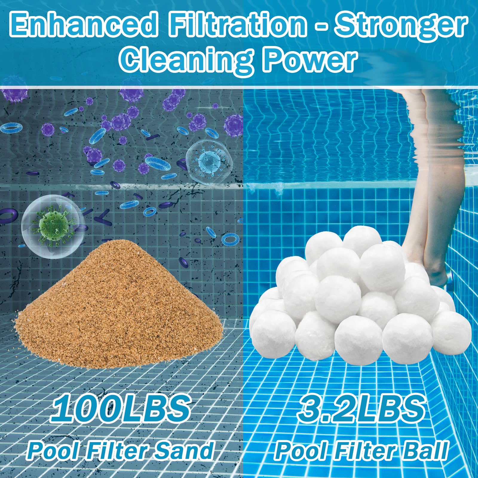 Lightweight ZeeDix filter balls show a reduced weight compared to sand.
